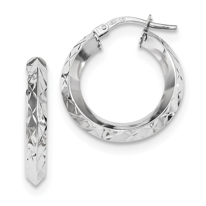 Million Charms 14k White Gold Polished Diamond-cut Hoops, 22.71mm x 21.1mm