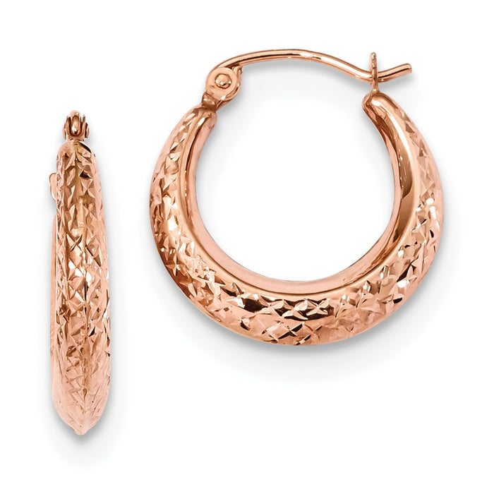 Million Charms 14K Rose Gold Textured Hollow Hoop Earrings, 18.79mm x 17.5mm