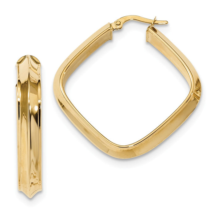 Million Charms 14k Yellow Gold Polished Beveled Tube Square Hoop Earrings, 14.98mm x 11.36mm