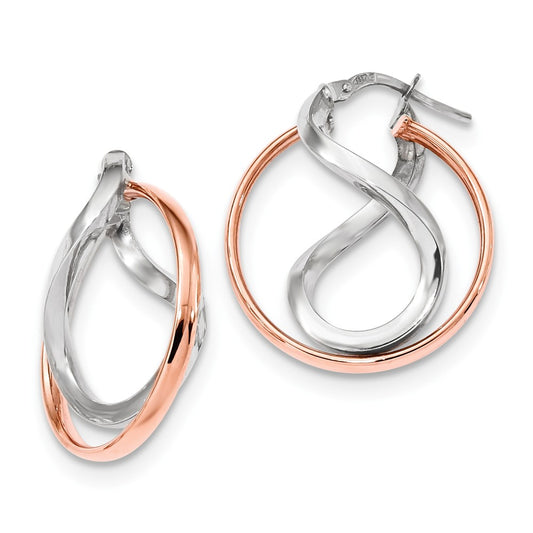 Million Charms 14k White & Rose Gold Fancy Hoops, 26.7mm x 22.88mm