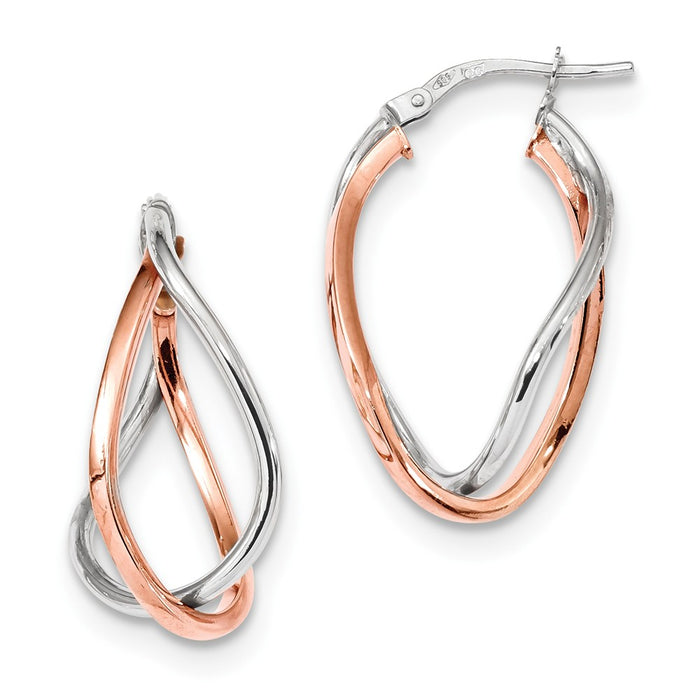 Million Charms 14ky White Rhodium & Rose Gold-plated Fancy Swirl Hoops, 29mm x 16.09mm