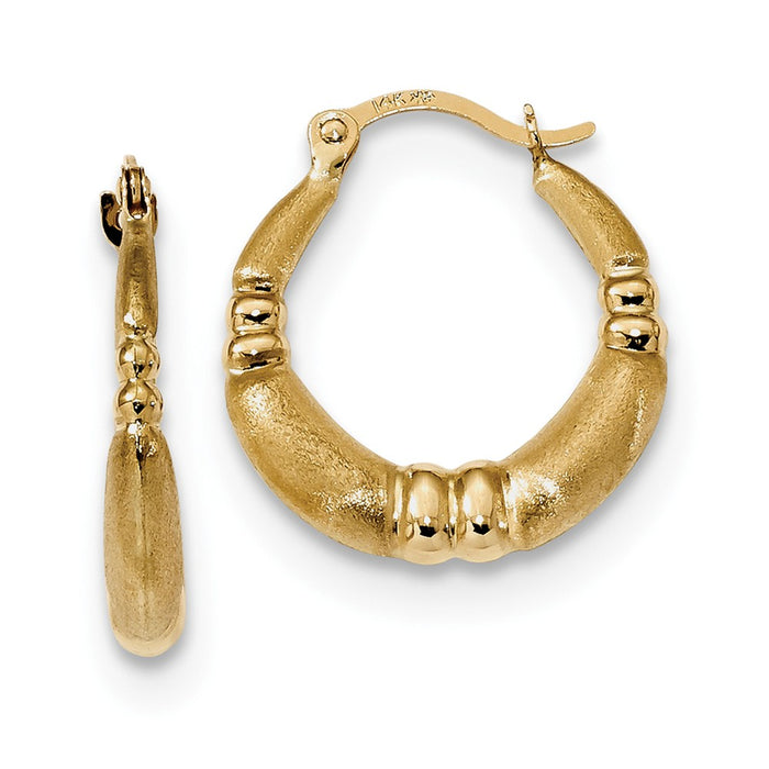 Million Charms 14k Yellow Gold Polished & Satin Hoop Earrings, 18.14mm x 16.38mm