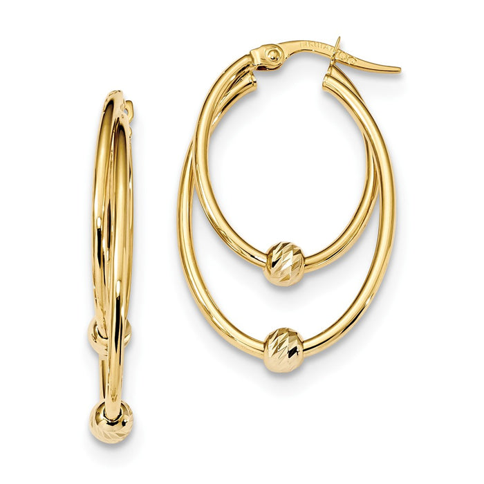Million Charms 14k Yellow Gold Gold Polished & Diamond-cut Hoop Earrings, 32.9mm x 19.88mm