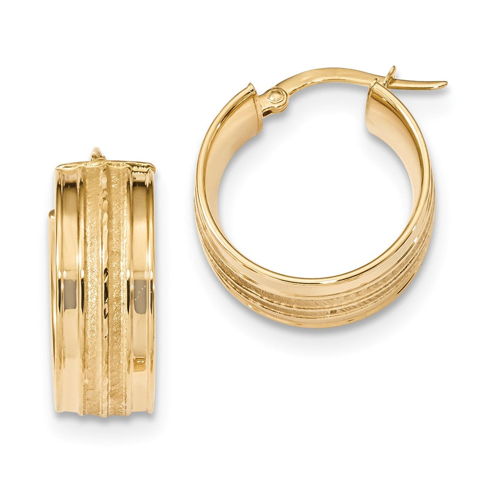 Million Charms 14k Yellow Gold Polished & Satin Hoop Earrings, 21.05mm x 19.31mm