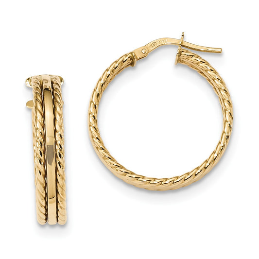 Million Charms 14k Yellow Gold Polished Textured Hoops, 22.51mm x 23.52mm