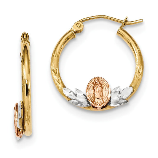 Million Charms 14K Tri-color Guadalupe Hoop Earrings, 21.98mm x 19.66mm