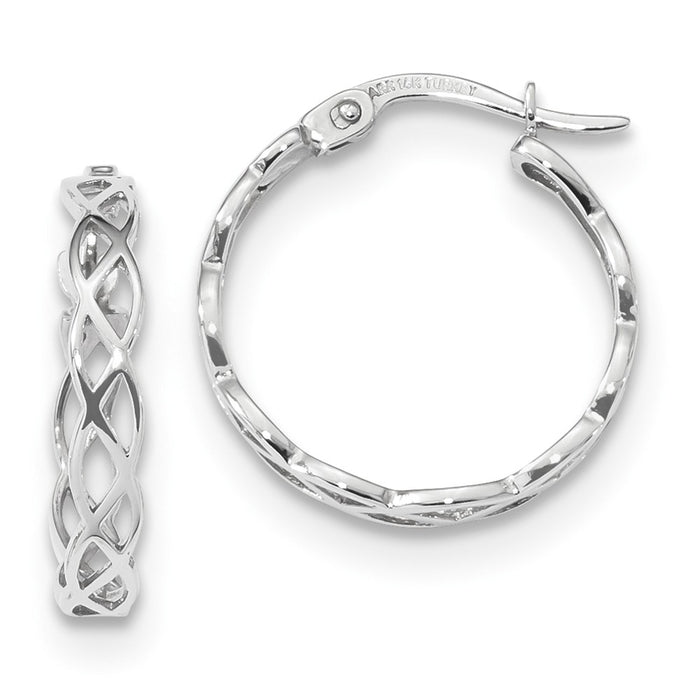 Million Charms 14k White Gold Polished Intertwined Filigree Hoop Earrings, 18.1mm x 17.8mm