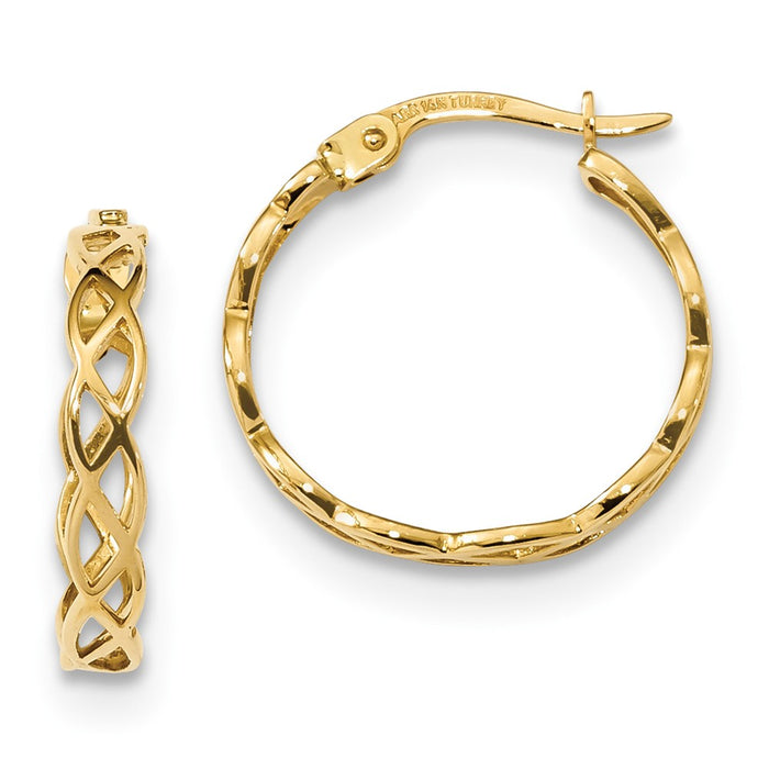 Million Charms 14k Yellow Gold Gold Polished Intertwined Filigree Hoop Earrings, 18.1mm x 17.8mm