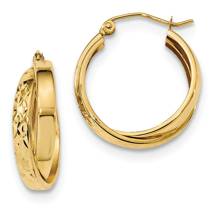 Million Charms 14k Yellow Gold Polished & Diamond-Cut Twist Hoop Earrings, 21.8mm x 20.1mm