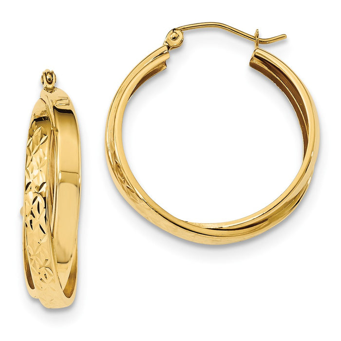 Million Charms 14k Yellow Gold Polished & Diamond-Cut Twist Hoop Earrings, 27.3mm x 25.8mm