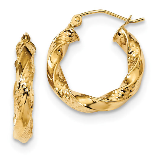 Million Charms 14k Yellow Gold Polished & Diamond-Cut Twist Hoop Earrings, 21.4mm x 19.9mm