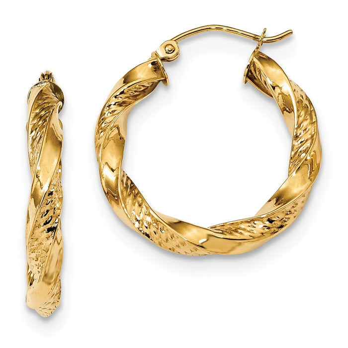 Million Charms 14k Yellow Gold Polished & Diamond-Cut Twist Hoop Earrings, 26.4mm x 24.8mm