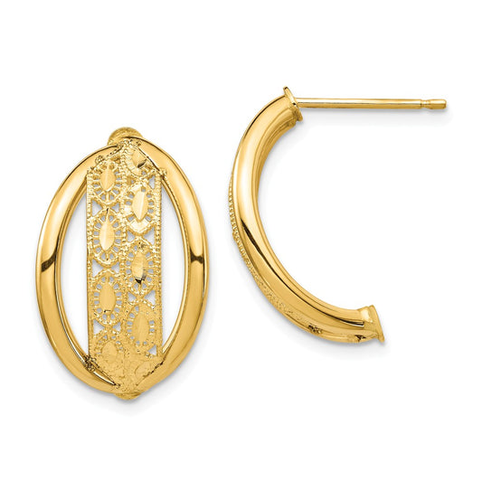 Million Charms 14k Yellow Gold Polished & Diamond-cut Post Dangle Earrings, 21.71mm x 13.66mm