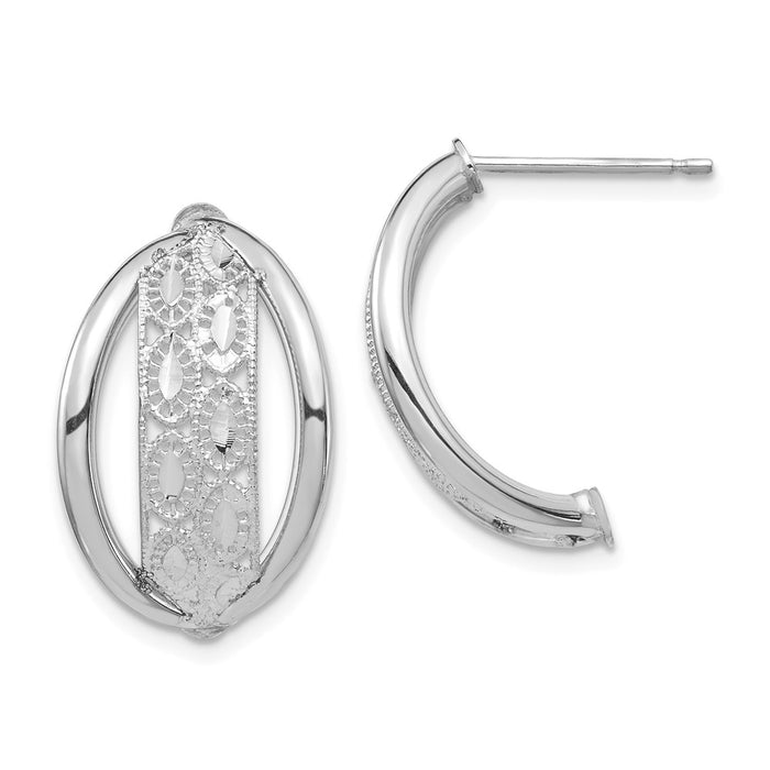 Million Charms 14k White Gold Polished & Diamond-cut Post Dangle Earrings, 21.2mm x 11.94mm