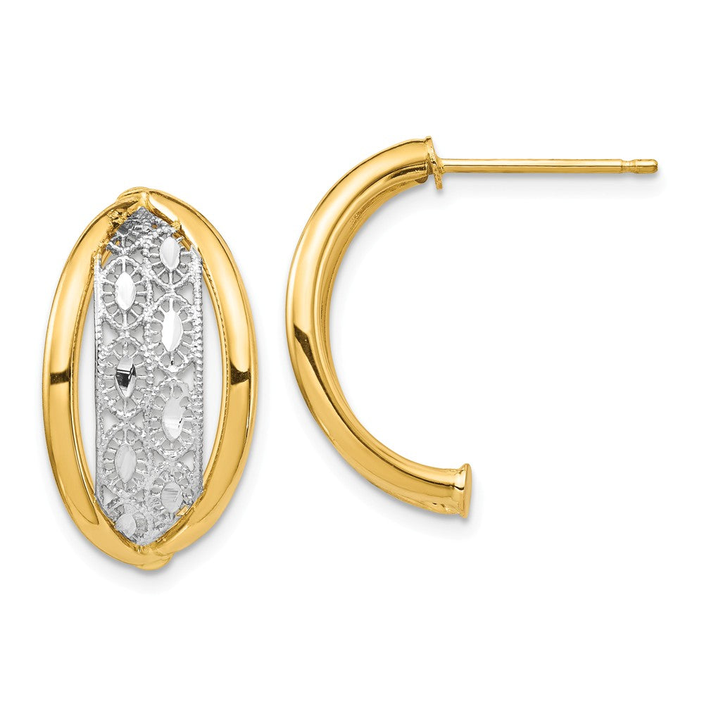 Million Charms 14k & Rhodium Polished & Diamond-cut Post Earrings, 21.1mm x 11.78mm