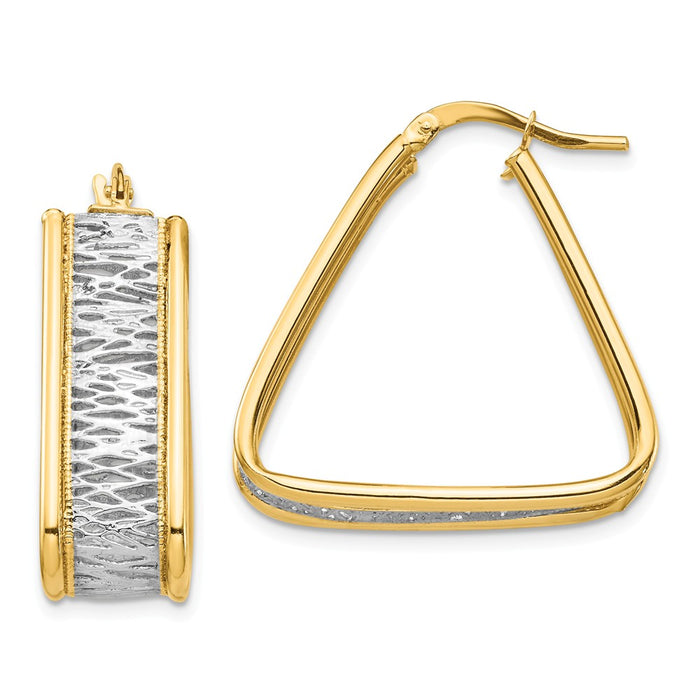 Million Charms 14k & Rhodium Polished & Diamond-cut Triangle Hoop Earrings, 26.3mm x 26.05mm