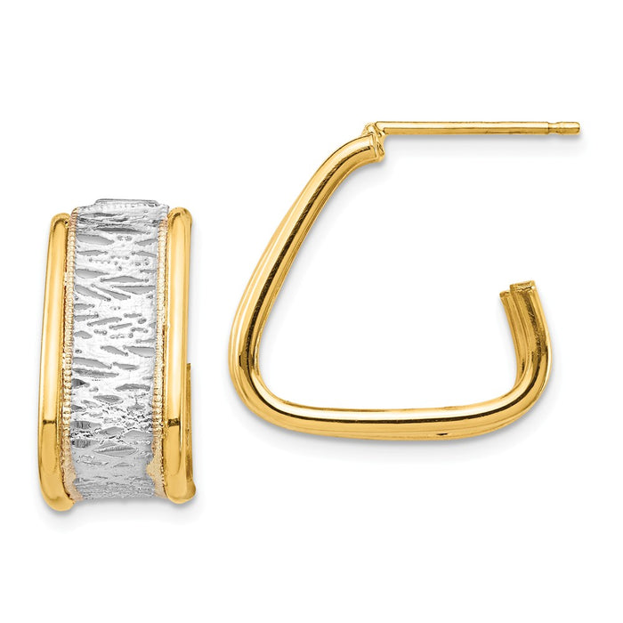 Million Charms 14k & Rhodium Polished & Diamond-cut Triangle Hoop Post Earrings, 18.5mm x 18.8mm