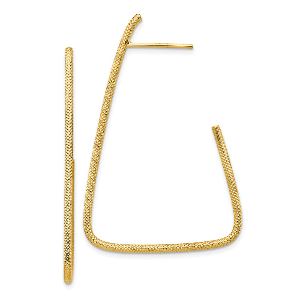 Million Charms 14k Yellow Gold Polished & Textured Triangle Post Dangle Earrings, 44.09mm x 29.24mm