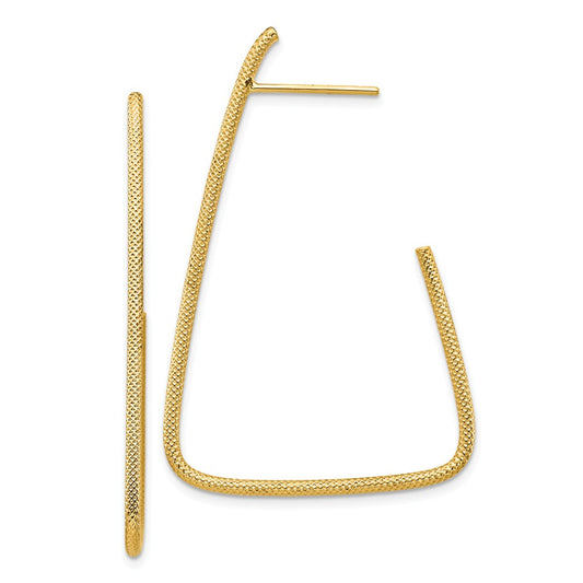 Million Charms 14k Yellow Gold Polished & Textured Triangle Post Dangle Earrings, 44.09mm x 29.24mm
