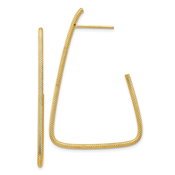 Million Charms 14k Yellow Gold Polished & Textured Triangle Post Dangle Earrings, 44.09mm x 29.24mm