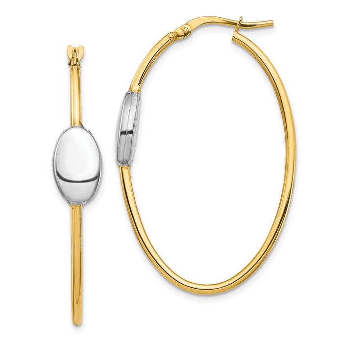 Million Charms 14k & Rhodium Polished Fancy Oval Hoop Earrings, 40.48mm