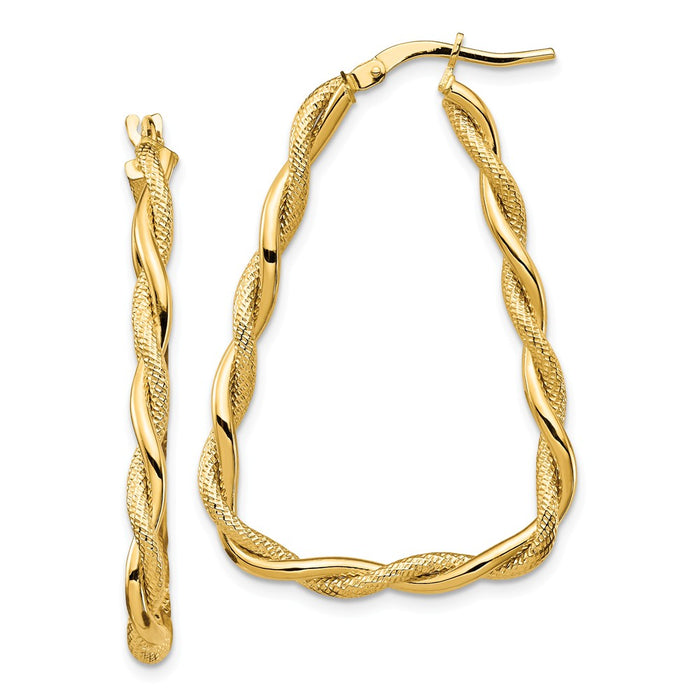 Million Charms 14k Yellow Gold Polished & Diamond-cut Twisted Triangle Hoop Earrings, 37.67mm x 26.61mm