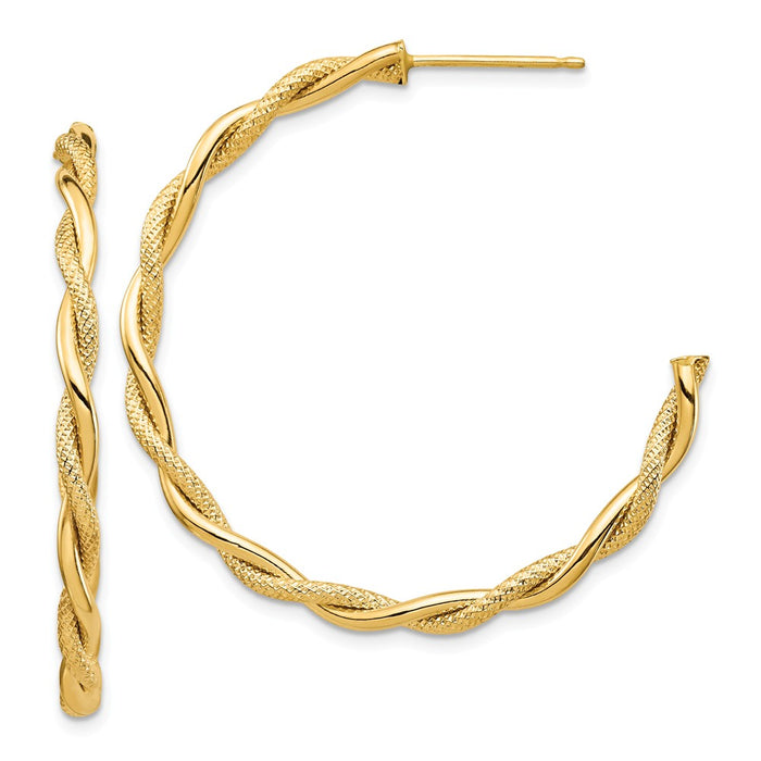 Million Charms 14k Yellow Gold Polished & Diamond-cut Twisted Hoop Post Earrings, 39mm x 36.7mm