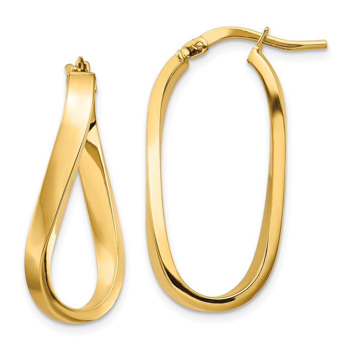 Million Charms 14k Yellow Gold Polished 3mm Wavy Hoop Earrings, 28.52mm x 13.48mm