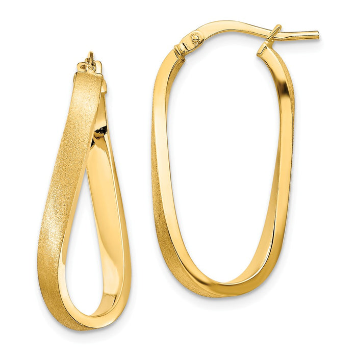 Million Charms 14k Yellow Gold Satin & Polished Wavy 3mm Hoop Earrings, 28.63mm x 14.59mm