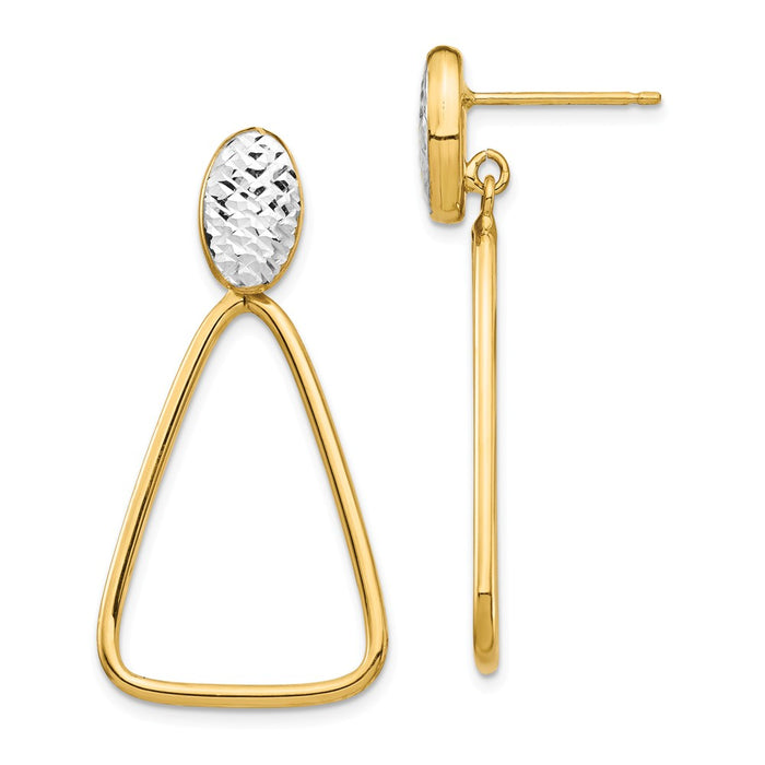 Million Charms 14k & Rhodium Polished & Diamond-cut Triangle Dangle Post Earrings, 38.87mm