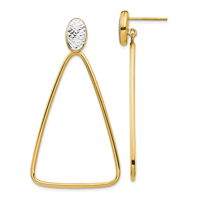 Million Charms 14k & Rhodium Polished & Diamond-cut Triangle Dangle Post Earrings, 53.83mm