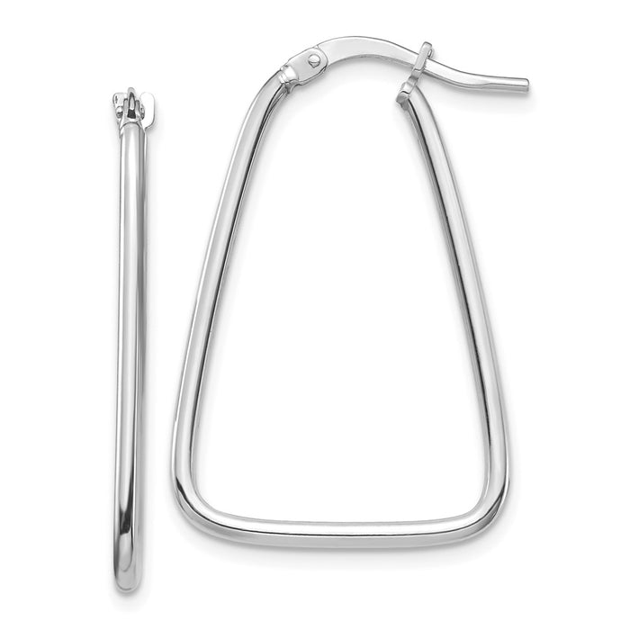 Million Charms 14k 1.5mm White Gold Polished Triangle Dangle Hoop Earrings, 30mm x 20mm