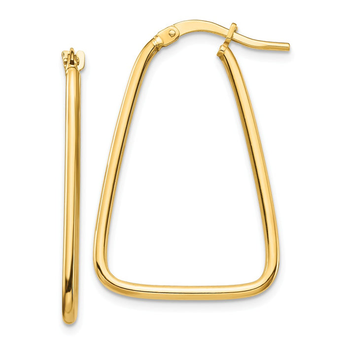 Million Charms 14k Yellow Gold 1.5mm Polished Triangle Dangle Hoop Earrings, 30mm x 20mm
