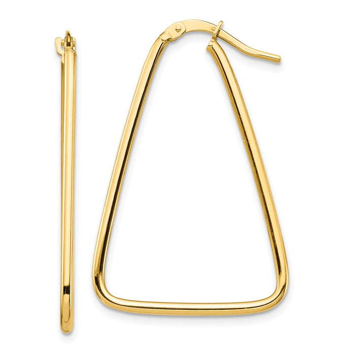 Million Charms 14k Yellow Gold 1.5mm Polished Triangle Dangle Hoop Earrings, 35.8mm x 23.7mm