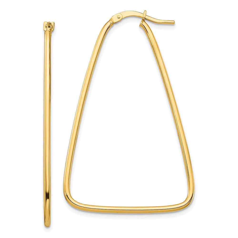 Million Charms 14k Yellow Gold 1.5mm Polished Large Triangle Dangle Hoop Earrings, 43.85mm x 29mm