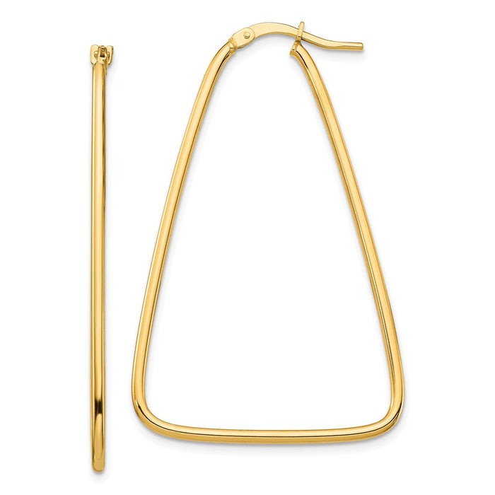 Million Charms 14k Yellow Gold 1.5mm Polished Large Triangle Dangle Hoop Earrings, 43.85mm x 29mm