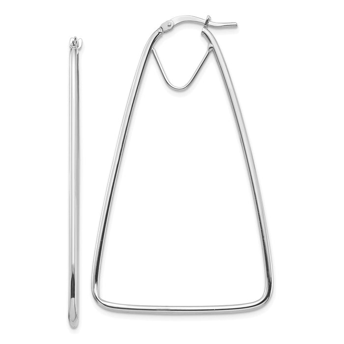 Million Charms 14k 1.5mm White Gold Polished Double Triangle Dangle Hoop Earrings, 56.23mm x 33.48mm