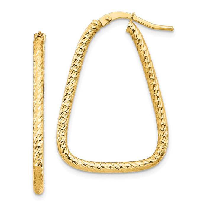 Million Charms 14k Yellow Gold 2mm Small Diamond-cut Twisted Triangle Hoop Earrings, 30.8mm x 21.22mm