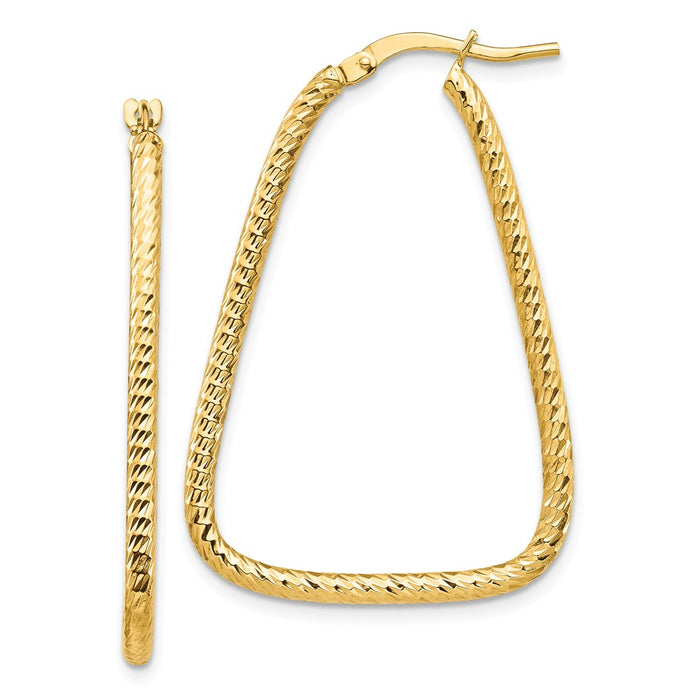Million Charms 14k Yellow Gold 2mm Diamond-cut Twisted Triangle Hoop Earrings, 37.13mm x 25.14mm