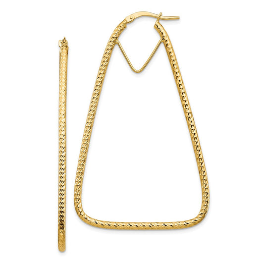 Million Charms 14k Yellow Gold Polished & Diamond-cut Double Triangle Hoop Earrings, 56.95mm x 35.08mm
