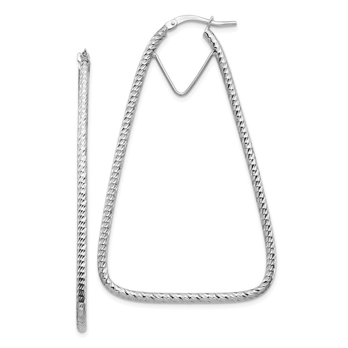 Million Charms 14k White Gold Polished & Diamond-cut Double Triangle Hoop Earrings, 56.95mm x 35.08mm