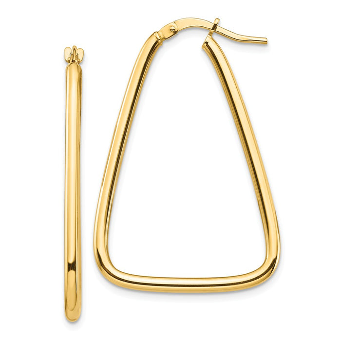 Million Charms 14k Yellow Gold 2mm Polished Triangle Hoop Earrings, 36.76mm x 25mm