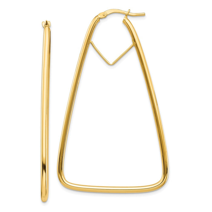 Million Charms 14k Yellow Gold 2mm Polished Double Triangle Hoop Earrings, 57.08mm x 34.17mm