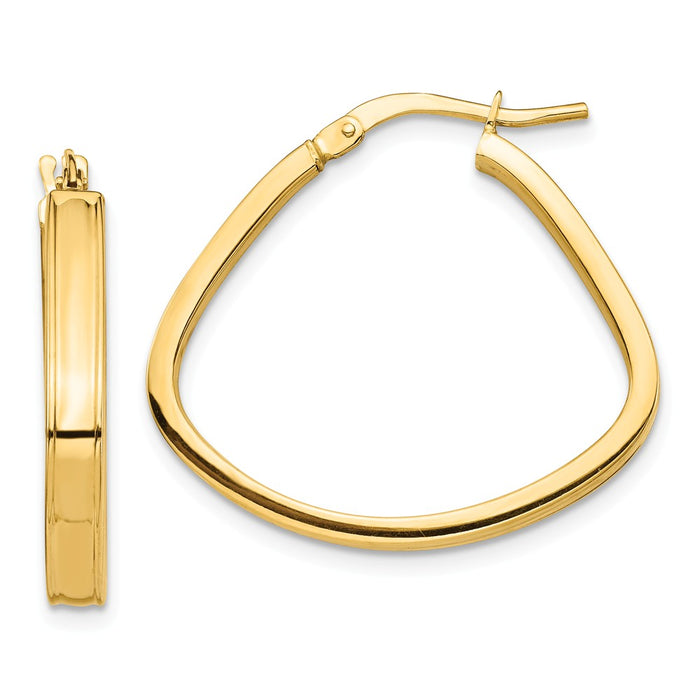 Million Charms 14k Yellow Gold Polished 3mm Triangle Hoop Earrings, 24.04mm x 26.73mm