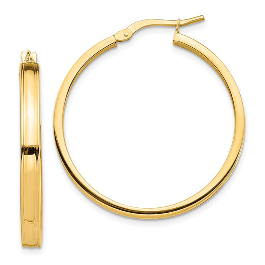 Million Charms 14k Yellow Gold Polished 3mm Square Tube Hoop Earrings, 0mm x 3mm