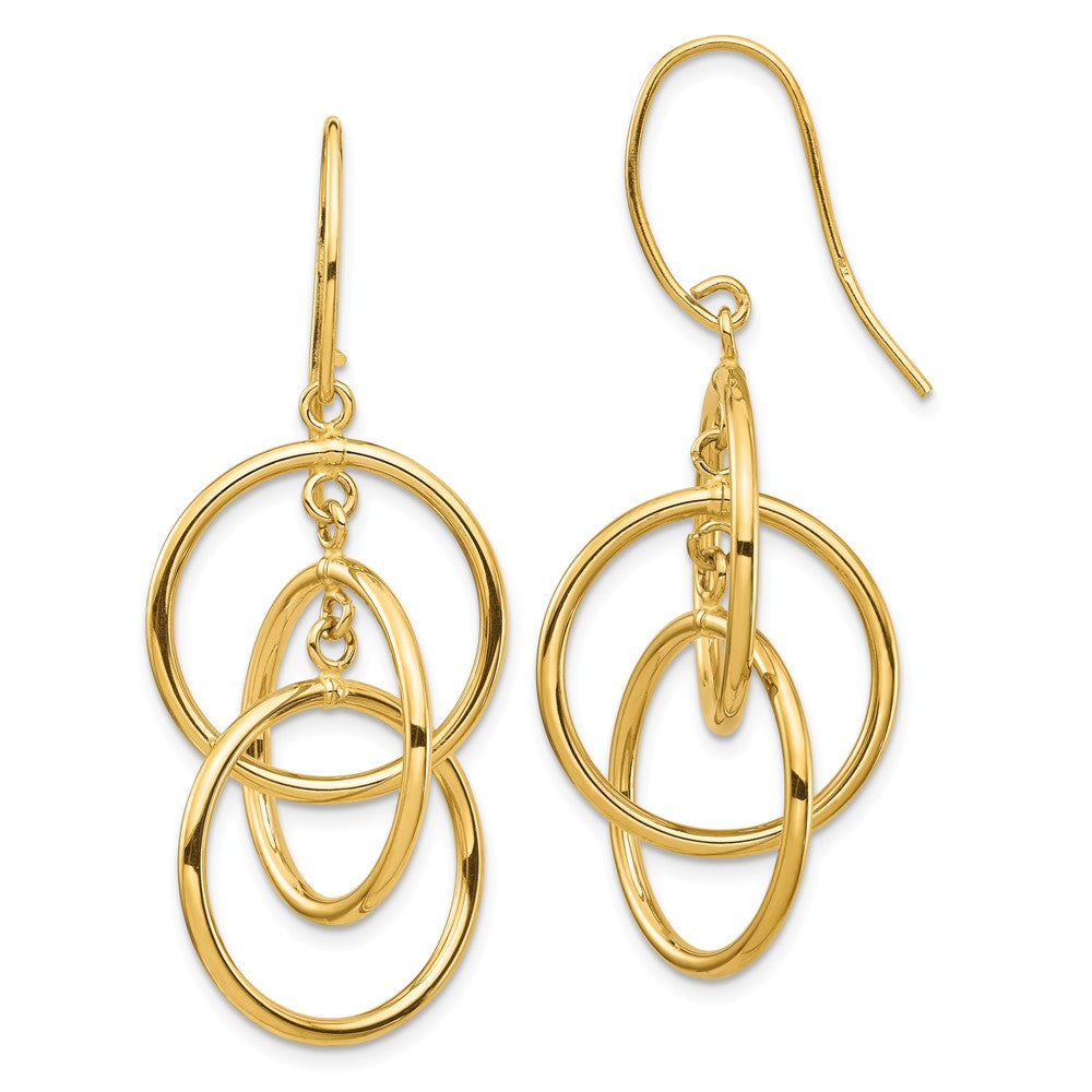 Million Charms 14k Yellow Gold Polished Circles Dangle Earrings, 47.07mm
