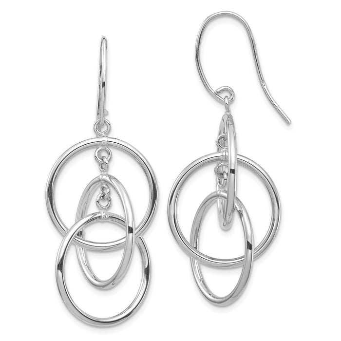 Million Charms 14k White Gold Polished Circles Dangle Earrings, 47.07mm