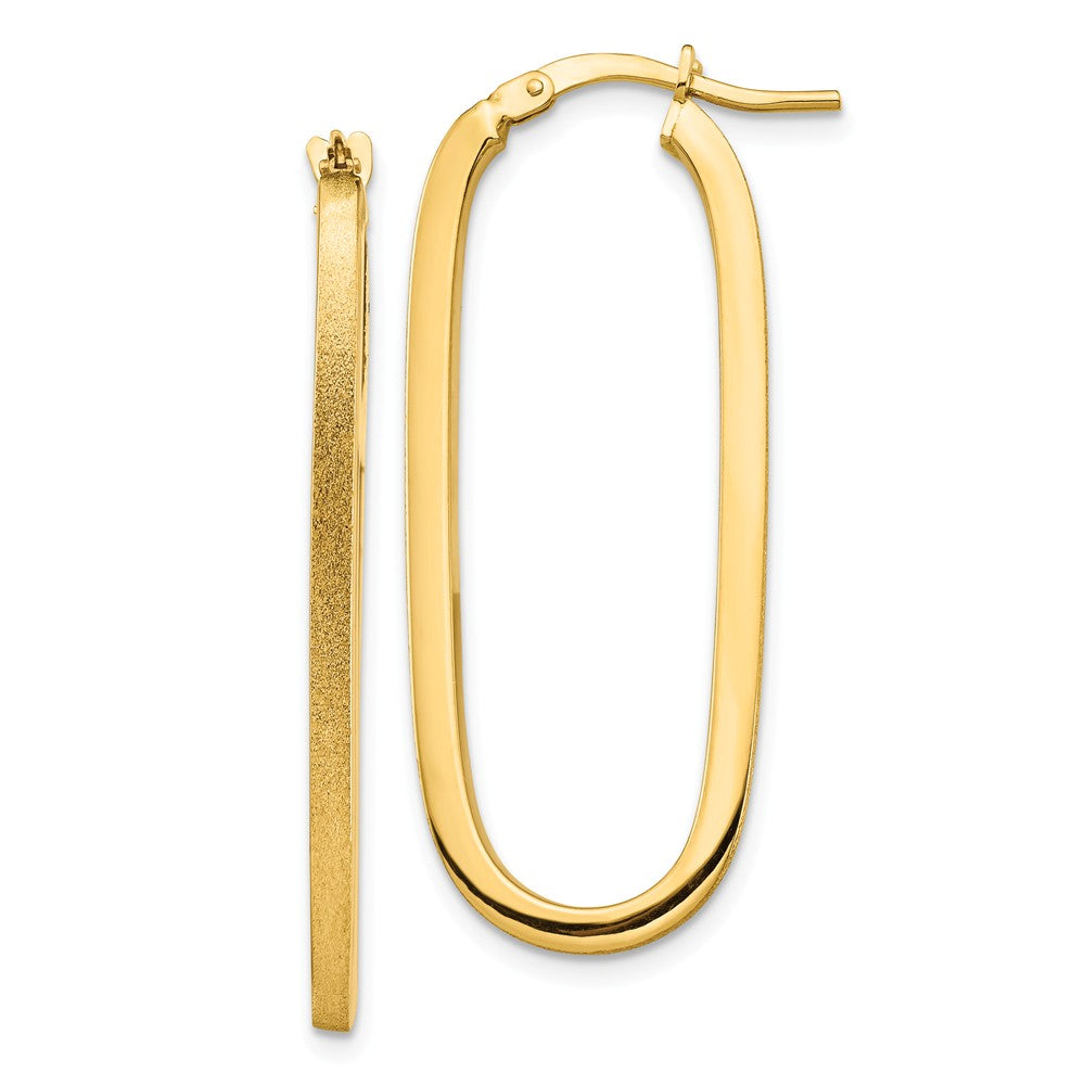 Million Charms 14k Yellow Gold Polished & Satin 2mm Oval Hoop Earrings, 37.64mm x 15.75mm