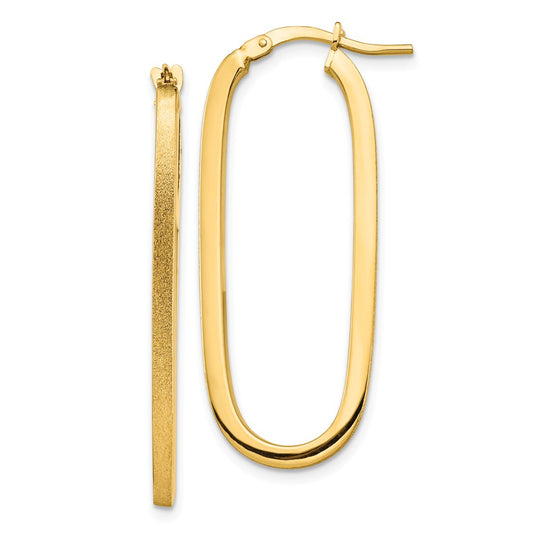 Million Charms 14k Yellow Gold Polished & Satin 2mm Oval Hoop Earrings, 37.64mm x 15.75mm