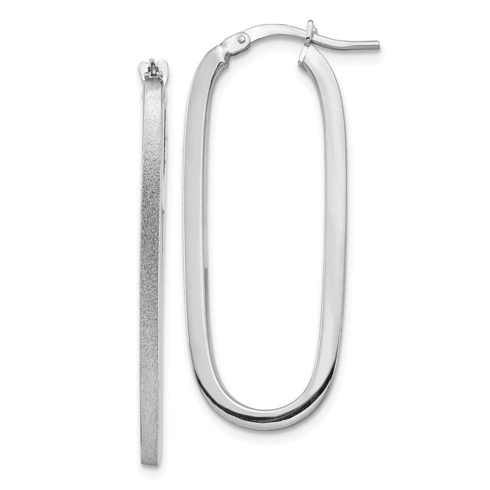 Million Charms 14k White Gold Polished & Satin 2mm Oval Hoop Earrings, 37.89mm x 15.08mm